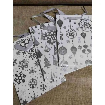 Dárková taška Dárková taška vánoční bílo stříbrná sada 3 kusy