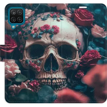 Pouzdro na mobilní telefon Flipové pouzdro iSaprio - Skull in Roses 02 - Samsung Galaxy A12