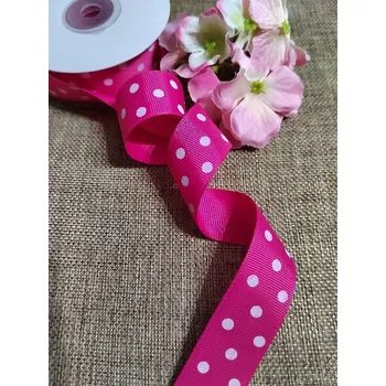 Stuha Rypsová stuha šíře 25 mm s puntíky růžová tmavá