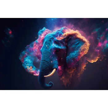 Tapeta DIMEX | Vliesová fototapeta na zeď Elephant MS-5-AI-0003 | 375 x 250 cm | černá, oranžová, růžová, modrá + Vliesová AI fototapeta na stěnu DIMEX Elephant MS5AI0003 v rozměru 375 x 250 cm + lepidlo zdarma