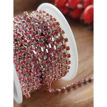 Krajka Štrasový prýmek / borta šíře 2,9 mm růžový