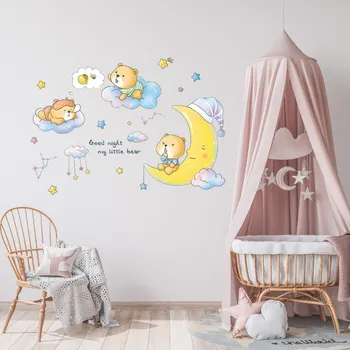 Samolepící dekorace Samolepka na zeď "Dobrou noc, medvídek" 113x80cm