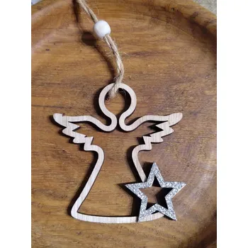 Vánoční dekorace Dřevěný anděl s hvězdou stříbrná