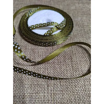 Stuha Saténová stuha s puntíky šíře 6 mm khaki