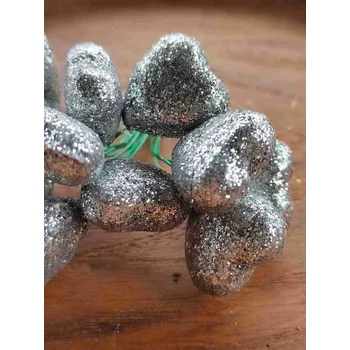 Srdce na drátku s glitry Ø19 mm 12 ks stříbrné