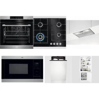 Set domácích spotřebičů AEG BSK782380M + AEG Mastery SpeedBurner HKB64420NB + AEG DGB3523S + AEG Mastery MSB2547D-M + AEG Mastery MaxiFlex FSE73507P + AEG Mastery NoFrost SCB618F6TS