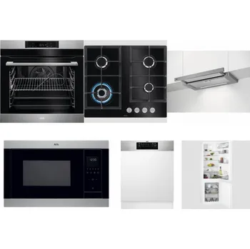 Set domácích spotřebičů AEG BPK742380M + AEG Mastery SpeedBurner HKB64420NB + AEG DPE5660M + AEG Mastery MSB2547D-M + AEG FEE72706PM + AEG Mastery NoFrost SCB618F6TS