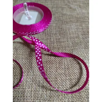 Stuha Saténová stuha s puntíky šíře 6 mm fuchsiová
