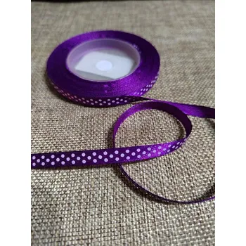 Stuha Saténová stuha s puntíky šíře 6 mm fialová tmavá
