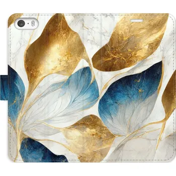 Pouzdro na mobilní telefon Flipové pouzdro iSaprio - GoldBlue Leaves - iPhone 5/5S/SE