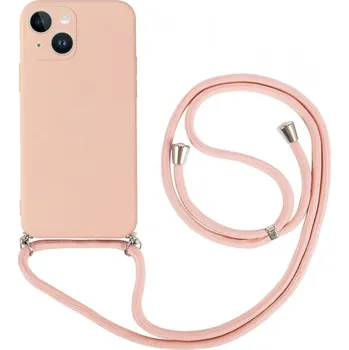 Pouzdro na mobilní telefon Kryt iPhone 14 Plus růžový se šňůrkou (obal neboli pouzdro na iPhone 14 Plus)