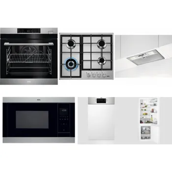 Set domácích spotřebičů AEG BSK782380M + AEG Mastery StepPower HGB64420SM + AEG DGB3523S + AEG Mastery MSB2547D-M + AEG Mastery MaxiFlex FEE73517PM + AEG Mastery NoFrost SCB618F6TS