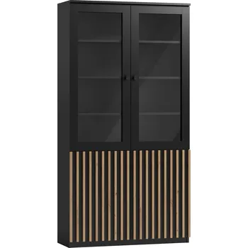 Knihovna Vitrína černá/artisan LATTE