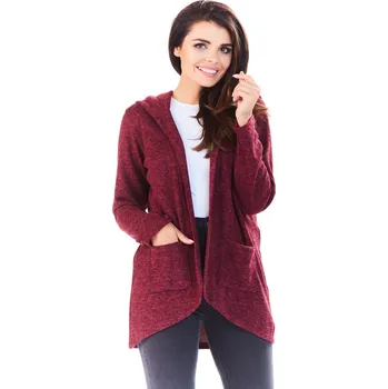 Dámský svetr Teplý svetr s kapucí A196 Barva: Vínová, Velikost: L/XL