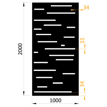 Plech Designová kovová výplň, laserem vypálený vzor 8211, rozměr 1000x2000x2,0 mm, výška výpalku 34 mm, bez povrchové úpravy