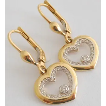 Náušnice Klenoty Budín Zlaté visací srdíčkové náušnice ze žlutého zlata poseté zirkony 585/2,35gr HK2140 (Klenoty Budín Zlaté visací srdíčkové náušnice ze žlutého zlata poseté zirkony 585/2,35gr HK2140)