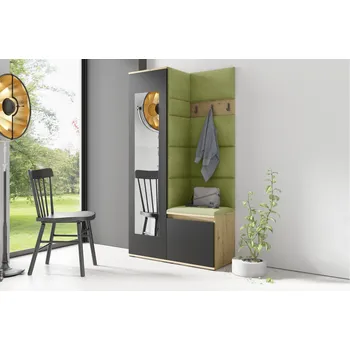 Předsíňová stěna Eka Předsíňová stěna s čalouněnými panely Trinity 13 - Dub Artisan s černou / Olivová 2312