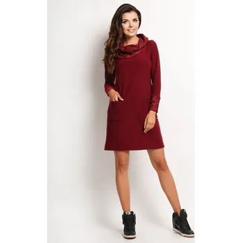 Dámské šaty Volné šaty ze svetrové látky A113 Barva: Vínová, Velikost: XL