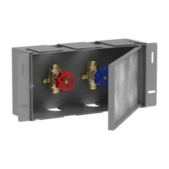 Koupelnový nábytek Hansgrohe XtraStoris Safe VZHLED NEREZOVÉ OCELI Výklenek do stěny s dvířky pro obklady a zabudovanými uzavíracími ventily 150/300/100