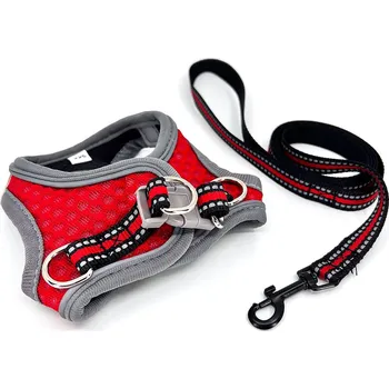 Postroj pro psa Vsepropejska Cyr postroj pro psa s vodítkem Barva: Červená, Obvod hrudníku: 16 - 20 cm