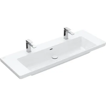 Umyvadlo Villeroy & Boch Subway 3.0 umyvadlo 130x47 cm, 2 otvory pro baterii, s přepadem, CeramicPlus, bílá Alpin (4A70D4R1)