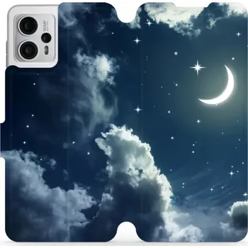 Pouzdro na mobilní telefon Flipové pouzdro Mobiwear - Motorola Moto G23 - V145P Noční obloha s měsícem (Knížkové flip pouzdro, obal, kryt na mobil Motorola Moto G23 - V145P Noční obloha s měsícem, materiál Umělá kůže + TPU - ochrana 360°, stojánek, silikonová vanička, magnetické)