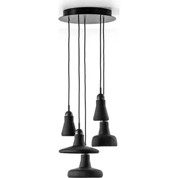 Brokis Shadows set ring canopy, závěsné svítidlo z foukaného skla, matné černé sklo - černý dub - černý kabel, 5x5W LED 2700K dim, prům. 40cm