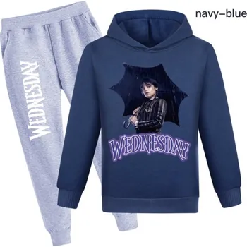 Tepláková souprava Wednesday Addams a paraple, mix barev Barva: šedo-námořnická modrá, Velikost: 160