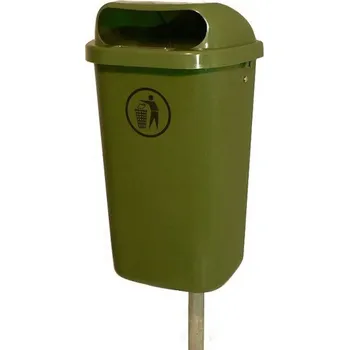 Venkovní odpadkový koš Venkovní koš Dino včetně sloupku a antracitové schránky typu UNI na sáčky, tmavě zelená + doprava zdarma