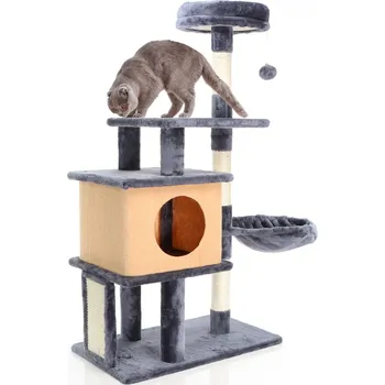 Škrabadlo pro kočky Fudajo tmavě šedé 112cm vysoké škrabadlo s domečkem pro kočky