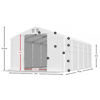 Zahradní stan Skladový stan 4x10x4m střecha PVC 580g/m2 boky PVC 500g/m2 konstrukce POLÁRNÍ Bílá Bílá Bílá