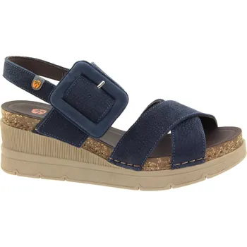 Dámské sandále JUNGLA Dámské modré kožené sandály na klínku 8020-DEEPBLUE-255 Velikost 38