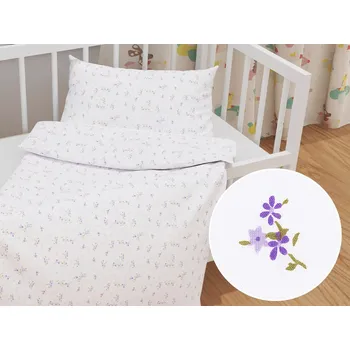 Povlečení Dětské bavlněné povlečení do postýlky Sandra SA-296 Drobné fialové kvítí na bílém Do postýlky 90x140 a 50x70 cm