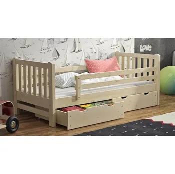 Smrková dětská dřevěná jednolůžková postel se zábranou Hubert maršal smrk odstíny: surové provedení