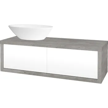 Koupelnový nábytek Dřevojas Koupelnová skříňka STORM SZZ2 120 (umyvadlo Triumph) - D01 Beton / L01 Bílá vysoký lesk / Levé