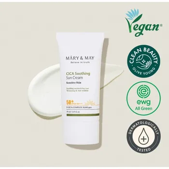 Přípravek na opalování MARY&MAY - CICA SOOTHING SUN CREAM - Opalovací krém SPF 50+ / PA++++ s Cica 50 ml