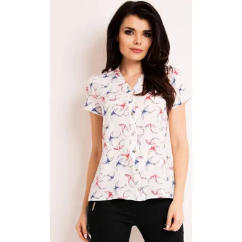 Dámská košile Elegantní košile s krátkým rukávem květiny M127 Barva: Smetanová, Velikost: XL