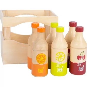 Dřevěná hračka Small Foot Bedýnka s 6 láhvemi nápojů