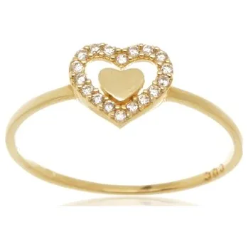 Prsten Zlatý prsten srdce s čirými zirkony PR0484F + DÁREK ZDARMA