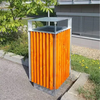 Odpadkový koš Dřevěný koš se stříškou, odstín dřeva pinie, objem 65 l, výška 940 mm