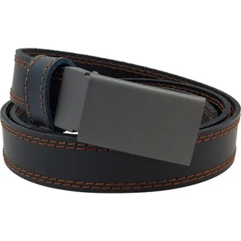 Opasek opaskujse Kožený opasek premium, kůže černá, prošití hnědé, plná spona, broušená hranatá, kovová Délka opasku: 80 cm