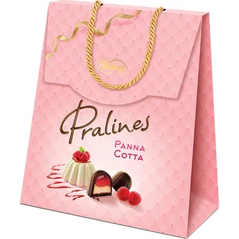 Bonboniéra Bonboniéra VOBRO PANNA COTTA kabelka 200 g (Pralinky z mléčné čokolády plněné krémovou náplní s malinovou příchutí)