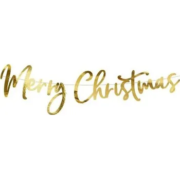 PartyDeco Girlanda papírová - Zlatý nápis "Merry Christmas" lesklý 83cm