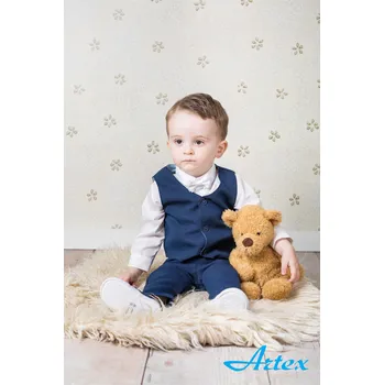 Chlapecký tmavě modrý set s vestou 4-dílný A111