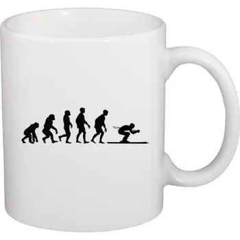 Hrnek malý bílý s potiskem Evoluce lyžař