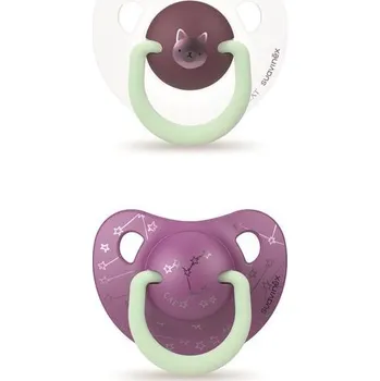 dudlíky Suavinex Šidítko anatomické silikon Den/Noc 6-18 m 2ks Fialová kočka