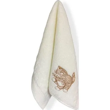 Dekorativní polštářek Ručník s výšivkou Koťátko - krémový 30 x 50 cm