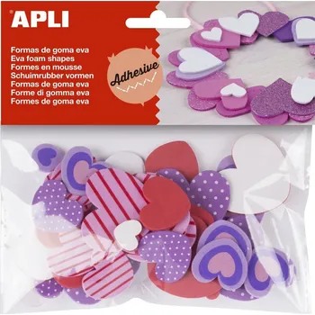 Pěnovka Apli - srdce, samolepicí, mix druhů, 40 ks
