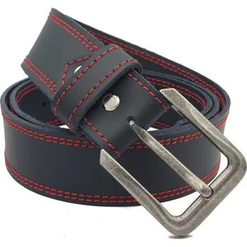 Opasek opaskujse Kožený opasek premium, kůže černá, prošití červené, broušená hranatá, kovová Délka opasku: 105 cm