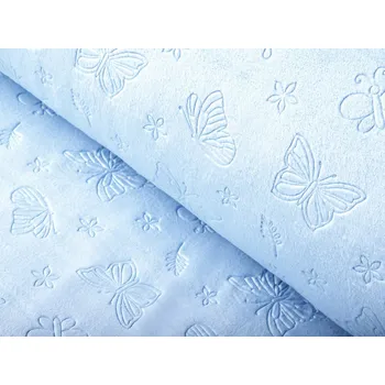 Mikroplyšová látka MIP-021 Motýlci - nebesky modrá - šířka 145 cm